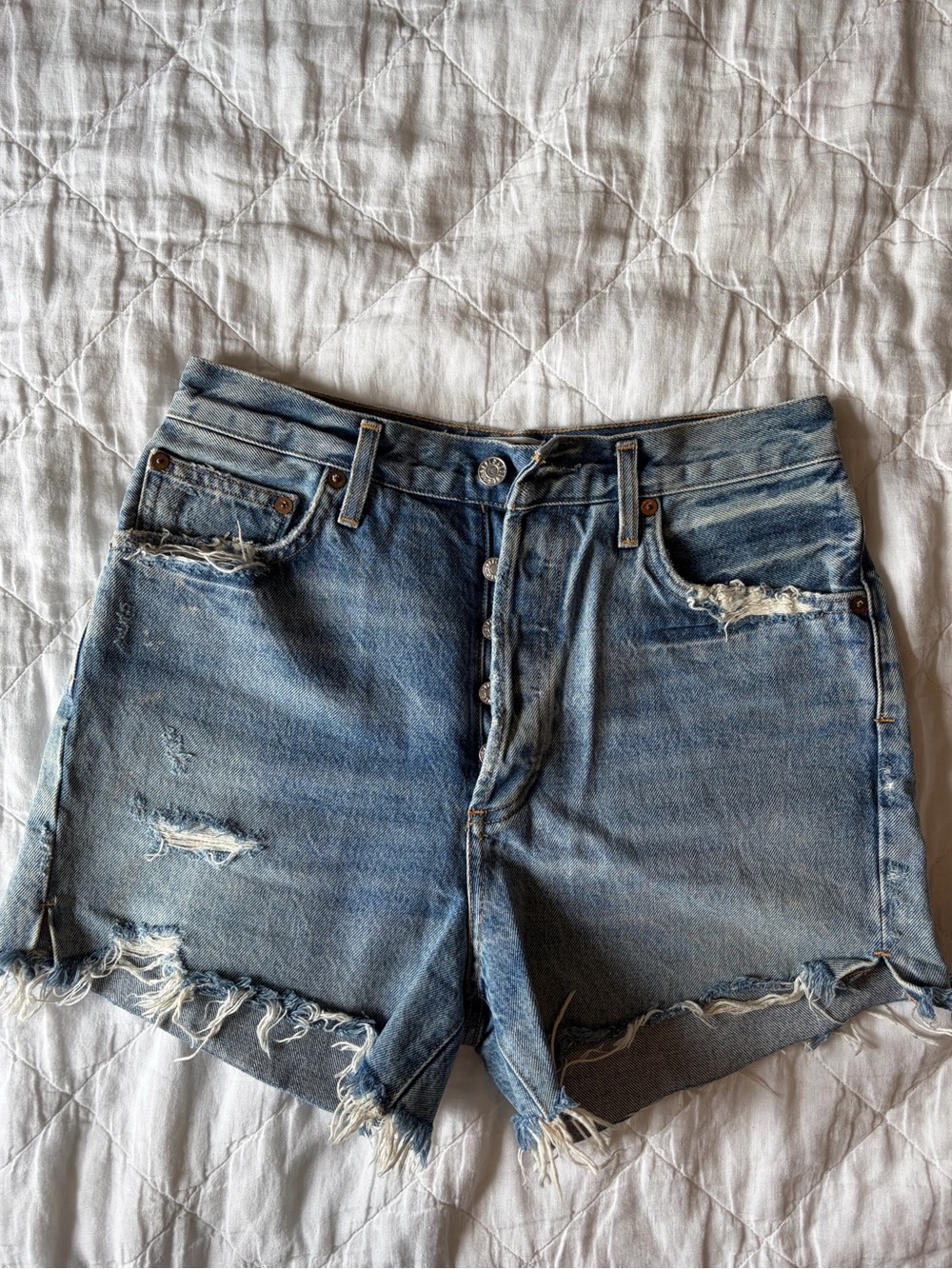 High Rise AGolde Denim Distressed Shorts Size 29